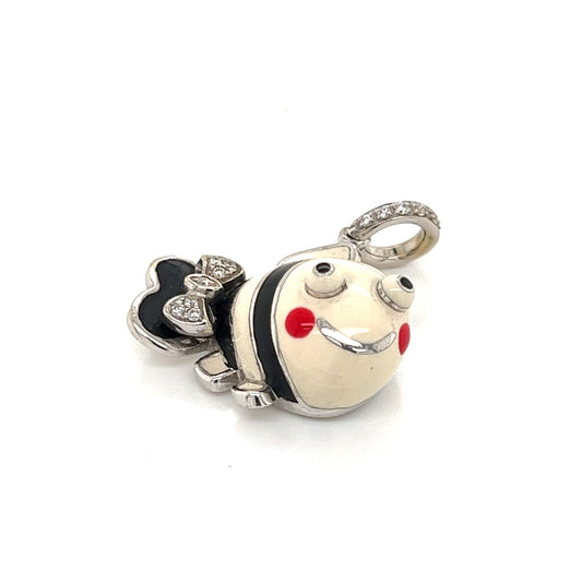 Aaron Basha Diamond 18k White Gold Enamel Clown Fish Charm Pendant