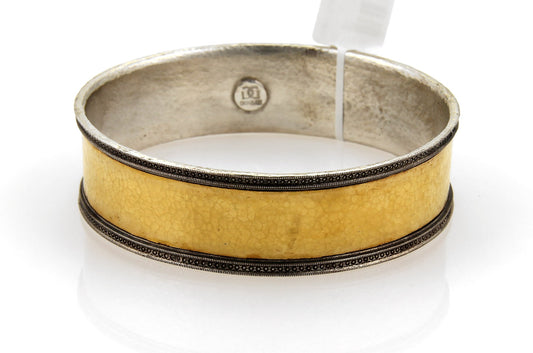 Gurhan Lancelot Sterling Silver & 24k Gold Overlay 19mm Wide Bangle Bracelet