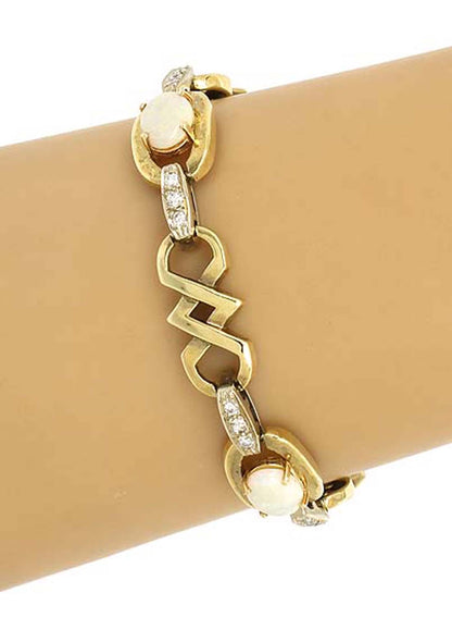 Opal & Diamond 14k Two Tone Gold Fancy Link Bracele