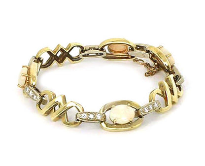 Opal & Diamond 14k Two Tone Gold Fancy Link Bracele