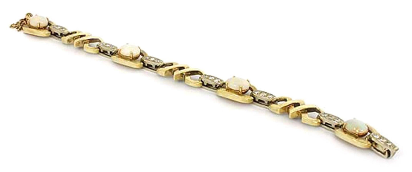 Opal & Diamond 14k Two Tone Gold Fancy Link Bracele