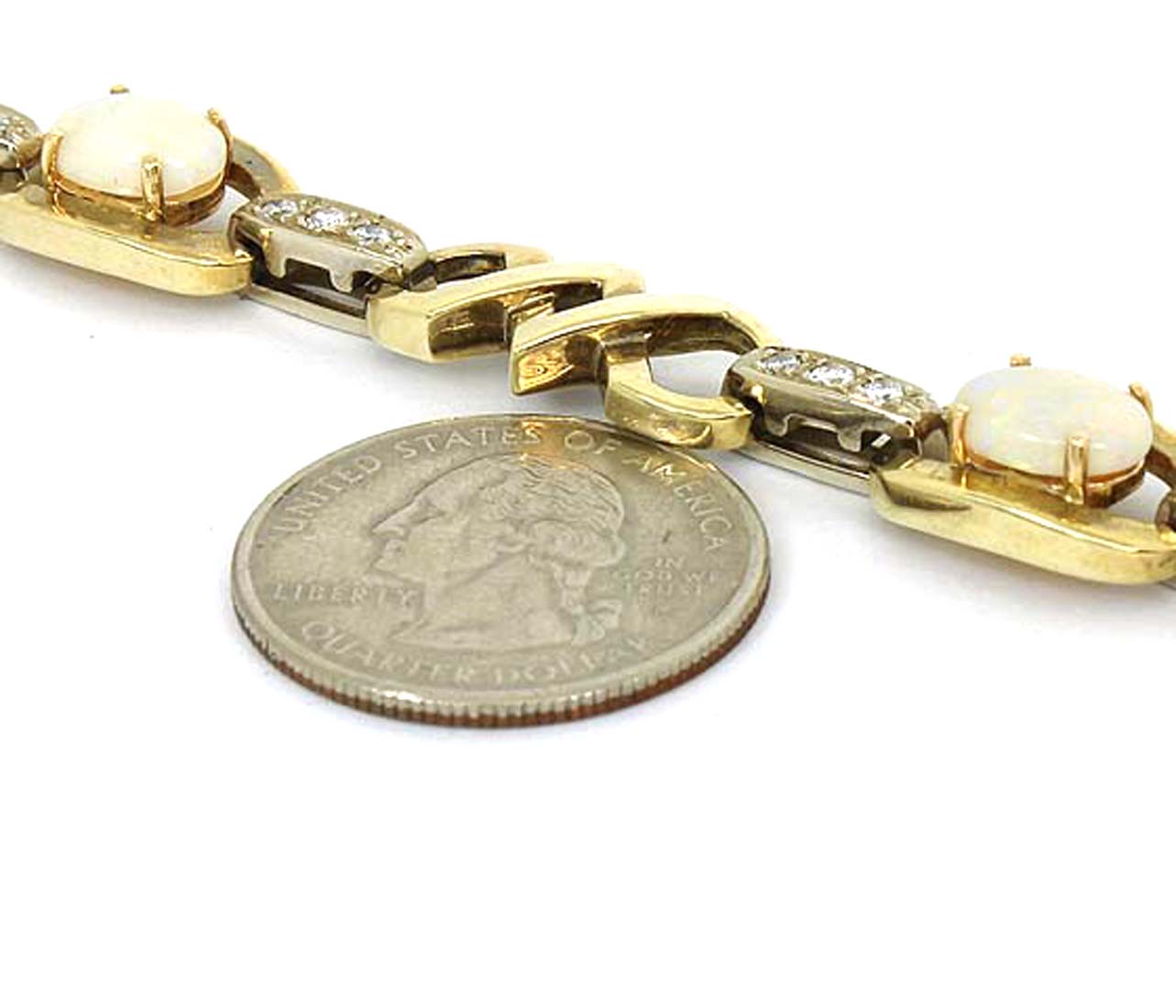 Opal & Diamond 14k Two Tone Gold Fancy Link Bracele