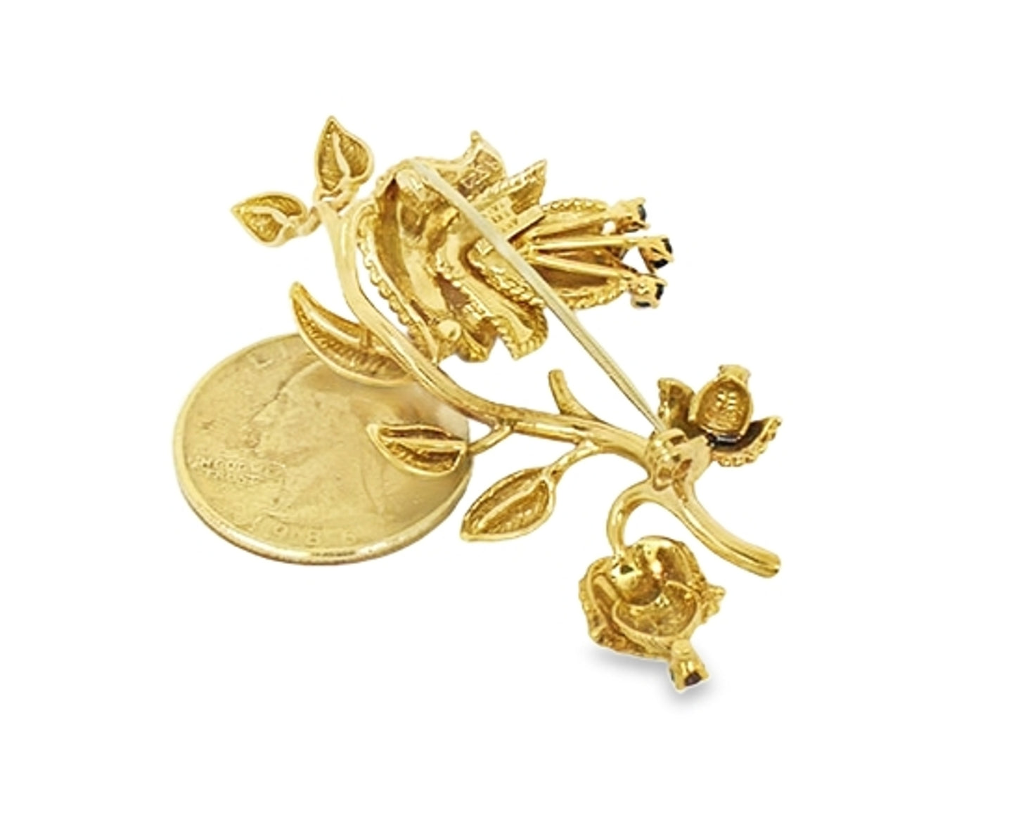 Tiffany & Co. 18k Yellow Gold Sapphire Floral Leaf Pin Brooch