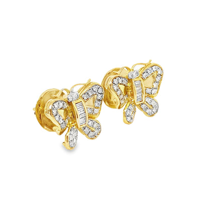 Diamond Butterfly 18k Yellow Gold Stud Earrings