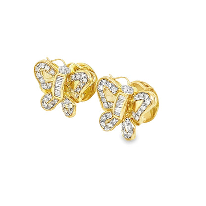 Diamond Butterfly 18k Yellow Gold Stud Earrings