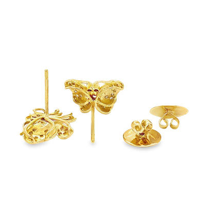 Diamond Butterfly 18k Yellow Gold Stud Earrings
