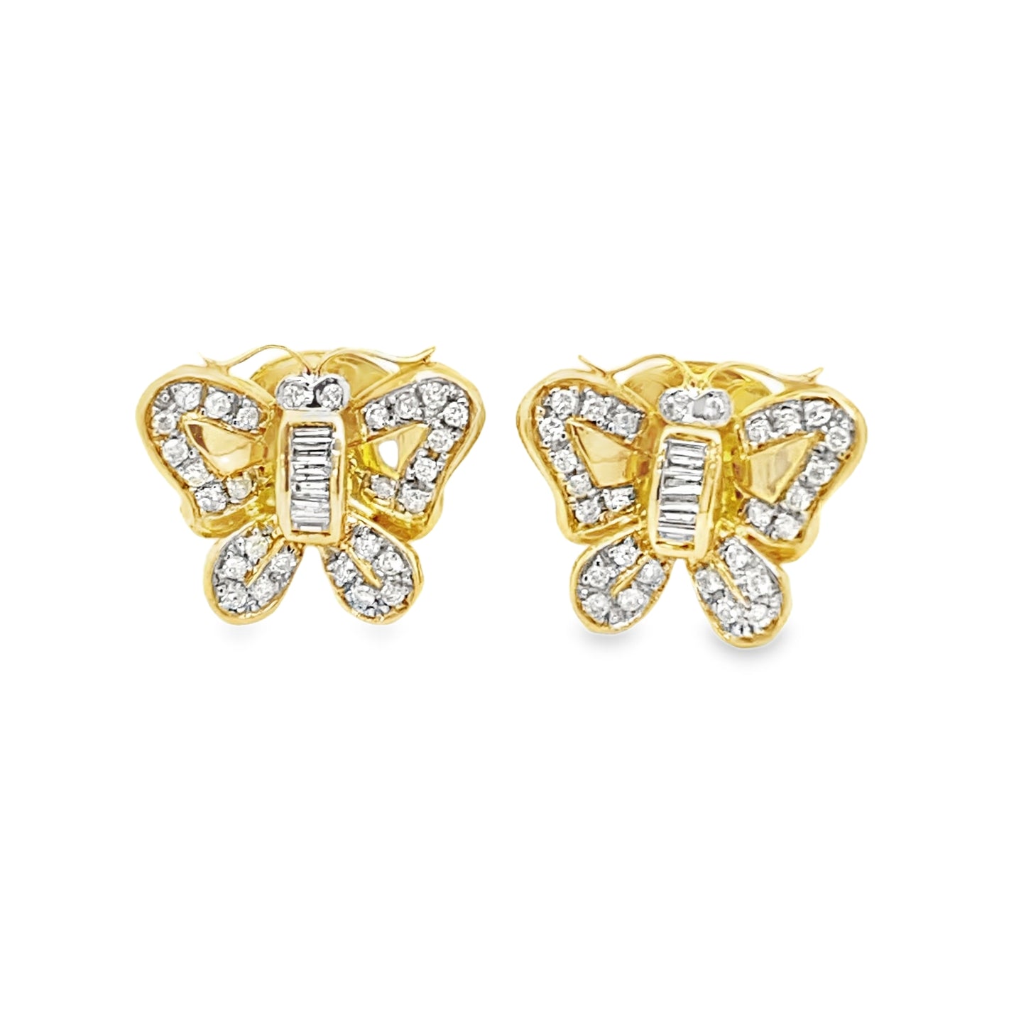 Diamond Butterfly 18k Yellow Gold Stud Earrings
