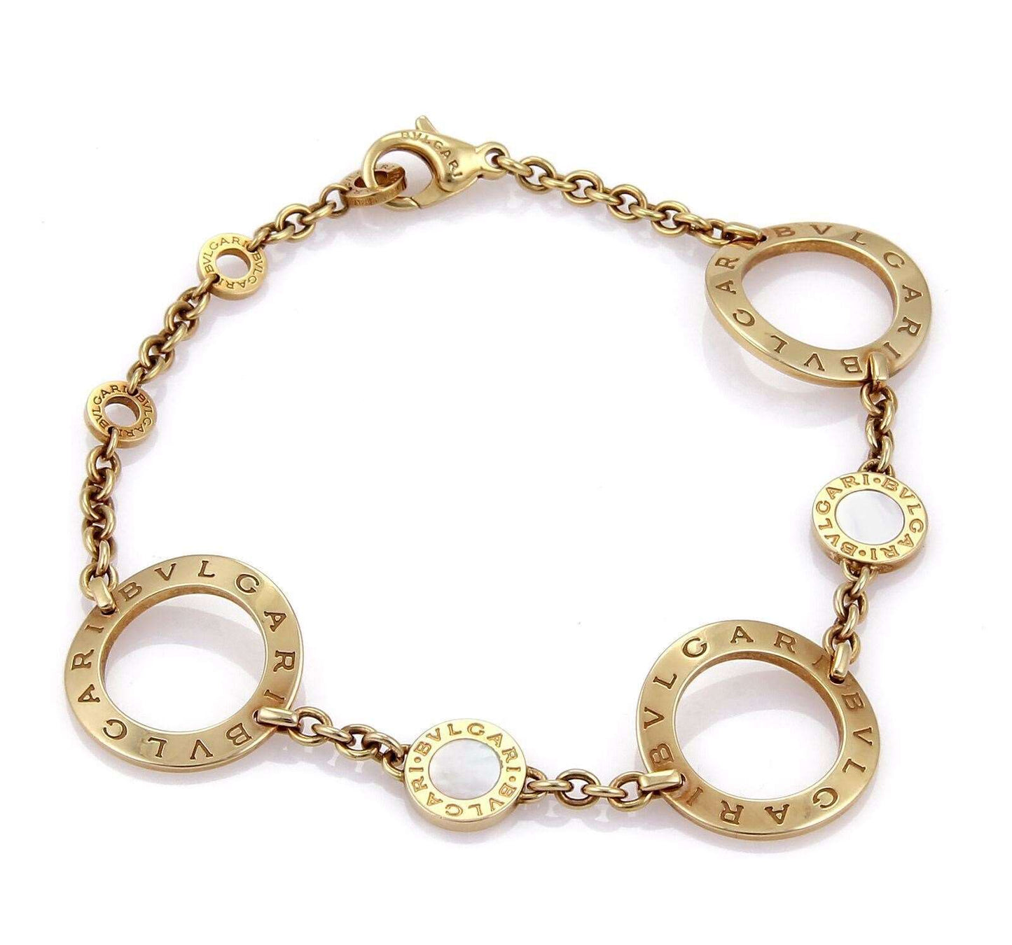 Bvlgari Signature Mother of Pearl 18k Gold 3 Large Circle Link Bracelet