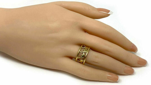 All Around Dolphin 14k Yellow Gold Wide Band Ring - Size 6.5