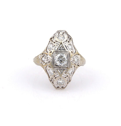 Diamond 18k White Gold Filigree Design Dome Top Ring - Size 5