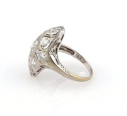 Diamond 18k White Gold Filigree Design Dome Top Ring - Size 5