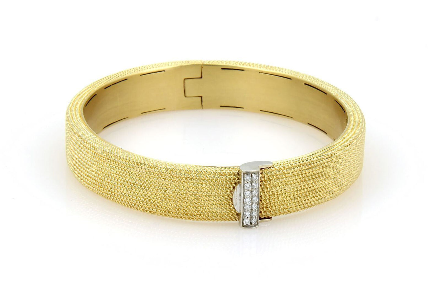 Roberto Coin 18k Two Tone Gold Diamond Wide Textured Bangle Bracelet