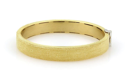 Roberto Coin 18k Two Tone Gold Diamond Wide Textured Bangle Bracelet