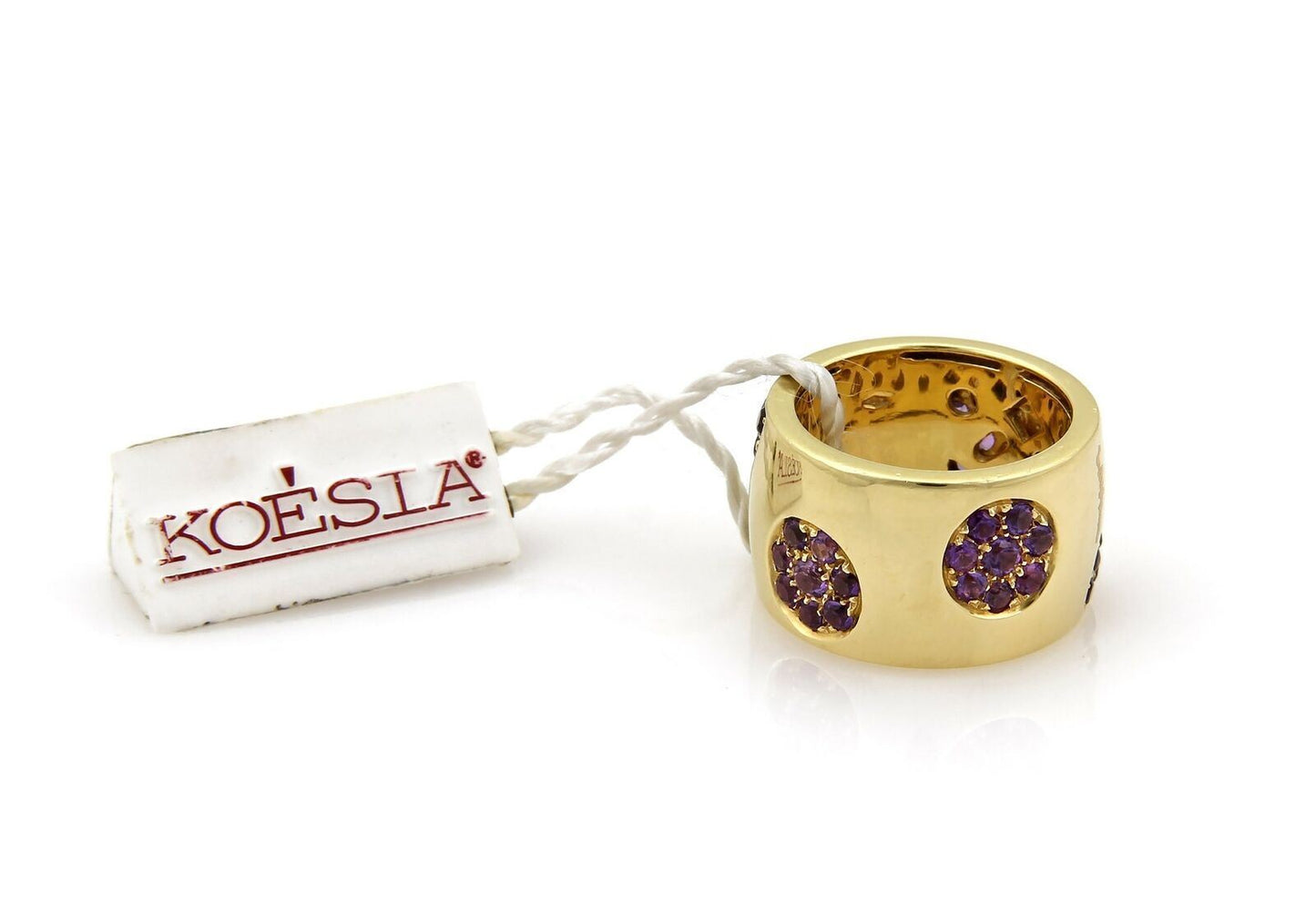 Koesia 1.90ct Amethyst Gems 14mm Wide 18k Yellow Gold Band - Size 7