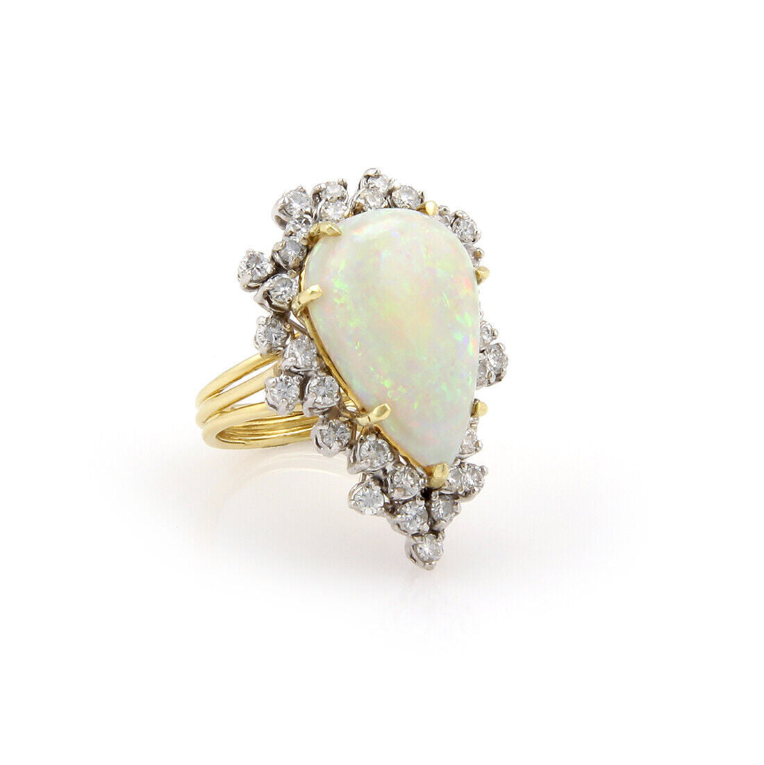 Pear Shaped 8.00ct Australian Opal & Diamond 18k White Gold Ring - Size 6