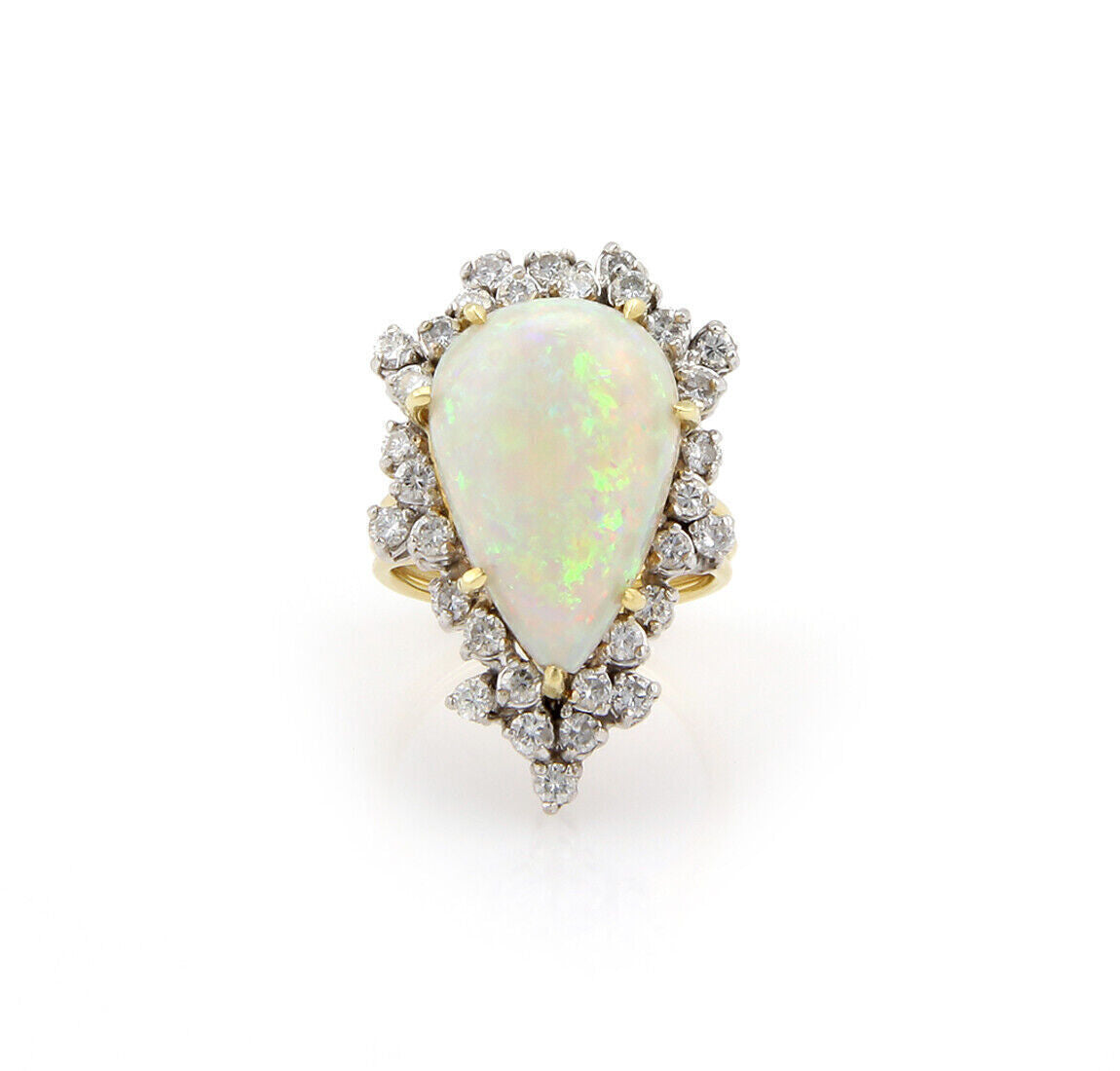 Pear Shaped 8.00ct Australian Opal & Diamond 18k White Gold Ring