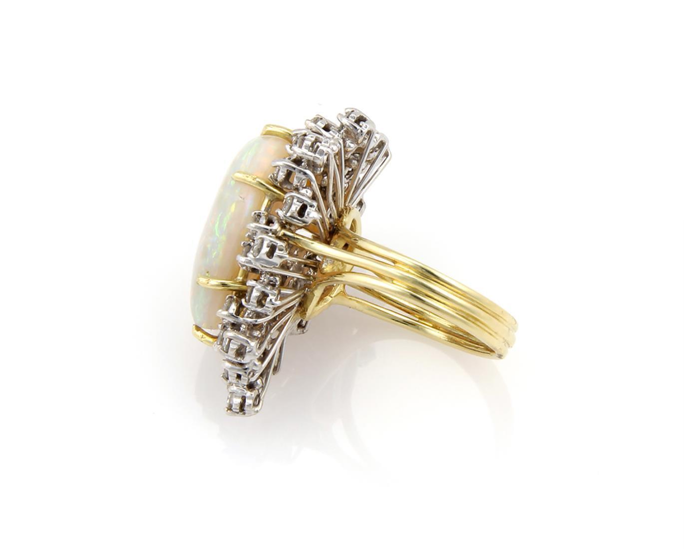 Pear Shaped 8.00ct Australian Opal & Diamond 18k White Gold Ring - Size 6