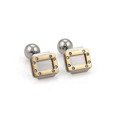 Cartier Santos Rectangular Shape Steel & 18k Gold  Bar Bell Stud Cufflinks