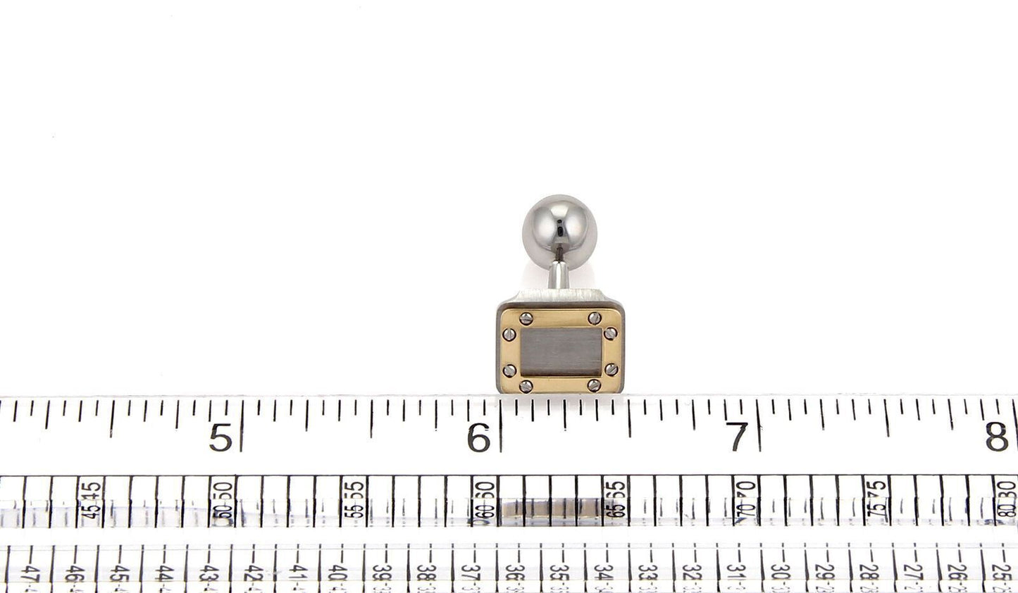 Cartier Santos Rectangular Shape Steel & 18k Gold  Bar Bell Stud Cufflinks