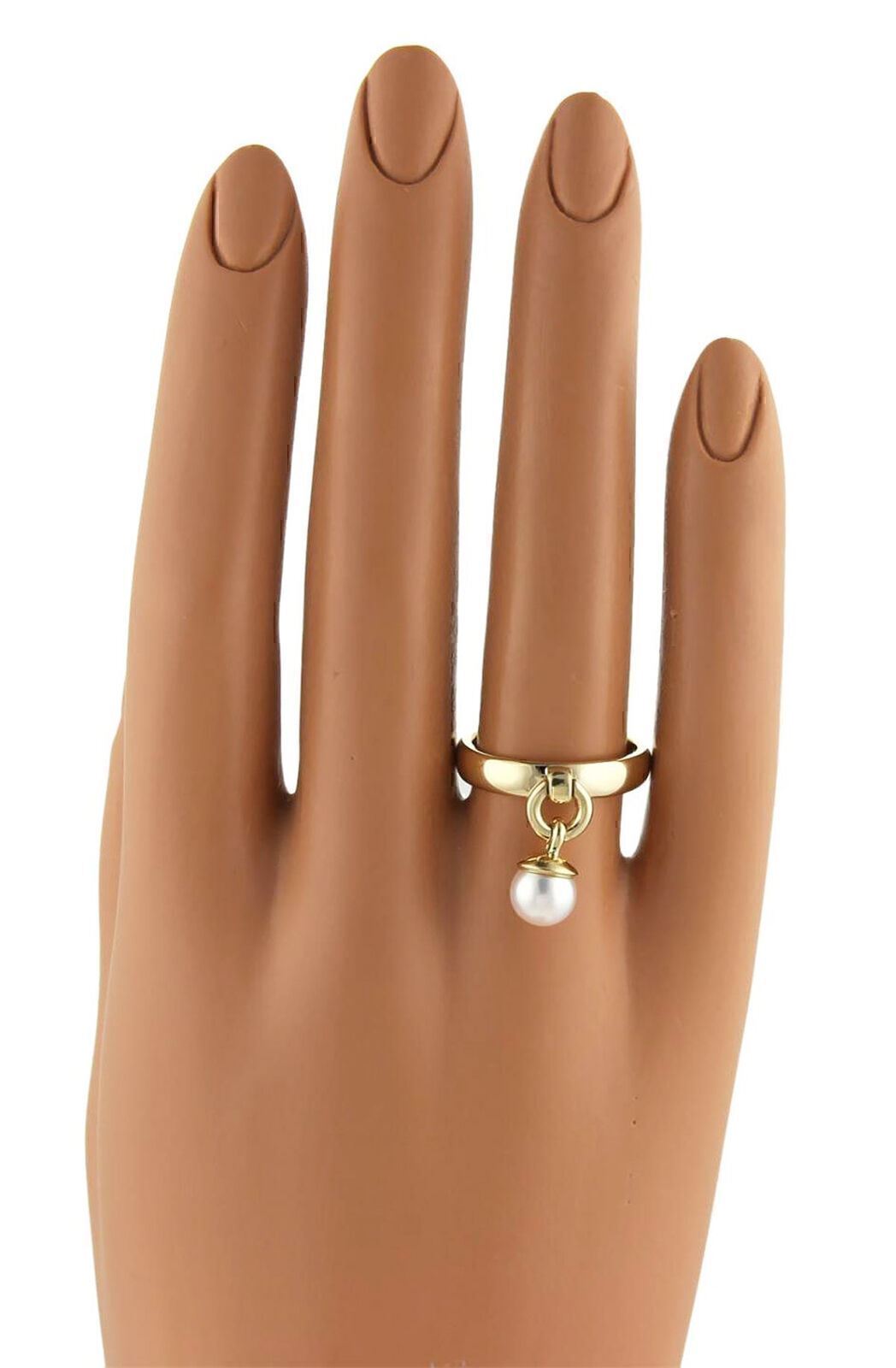 Tiffany & Co. Fascination Pearl 18k Yellow Gold Drop Charm Band Ring - Size 6