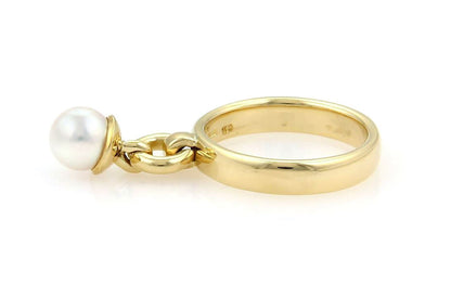 Tiffany & Co. Fascination Pearl 18k Yellow Gold Drop Charm Band Ring - Size 6