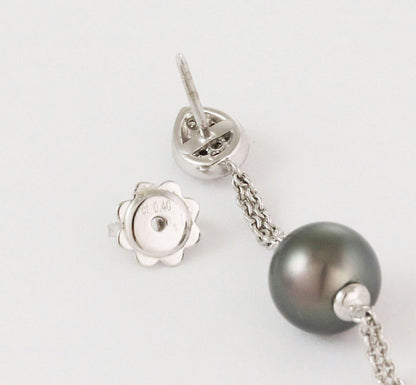 Diamond Gray Tahitian & White Pearls 18k White Gold Double Chain Dangle Earrings