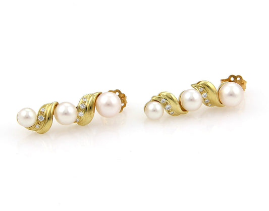 Black Starr & Frost Diamonds & Pearls 18k Yellow Gold Earrings