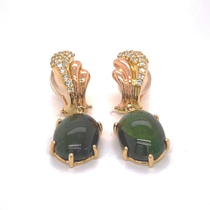 Diamond & Green Tourmaline 18k Yellow & Rose Gold Dangle Earrings