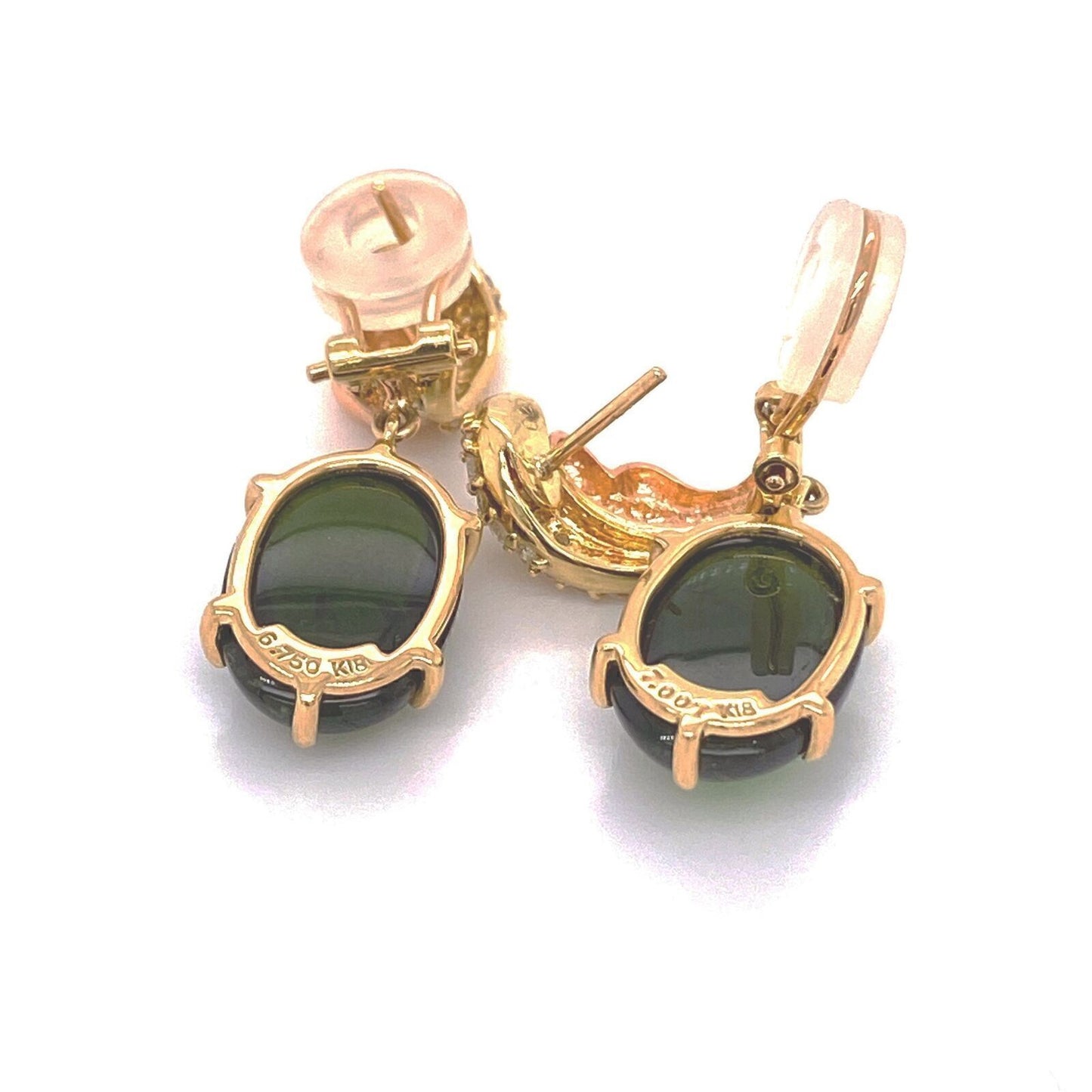 Diamond & Green Tourmaline 18k Yellow & Rose Gold Dangle Earrings