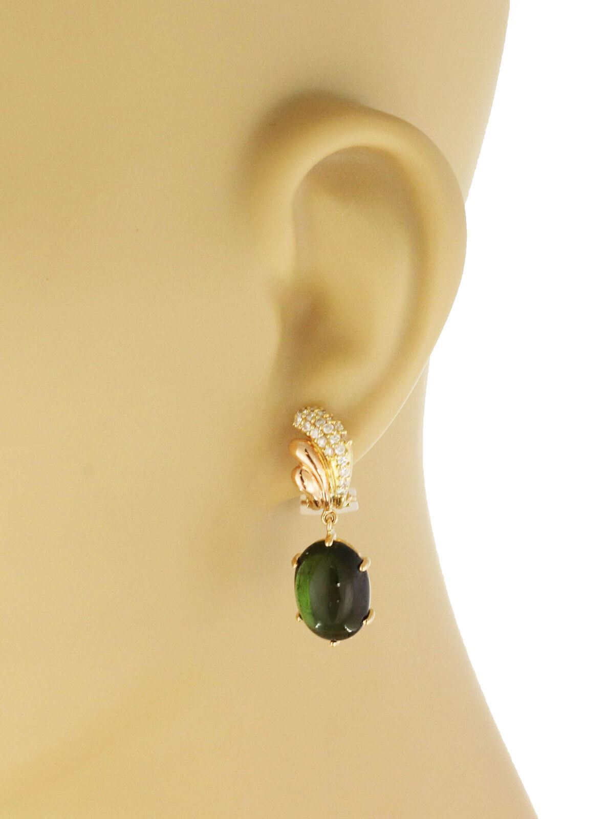 Diamond & Green Tourmaline 18k Yellow & Rose Gold Dangle Earrings