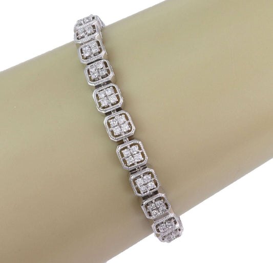 Diamond 14k White Gold Milgrain Cushion Link Bracelet