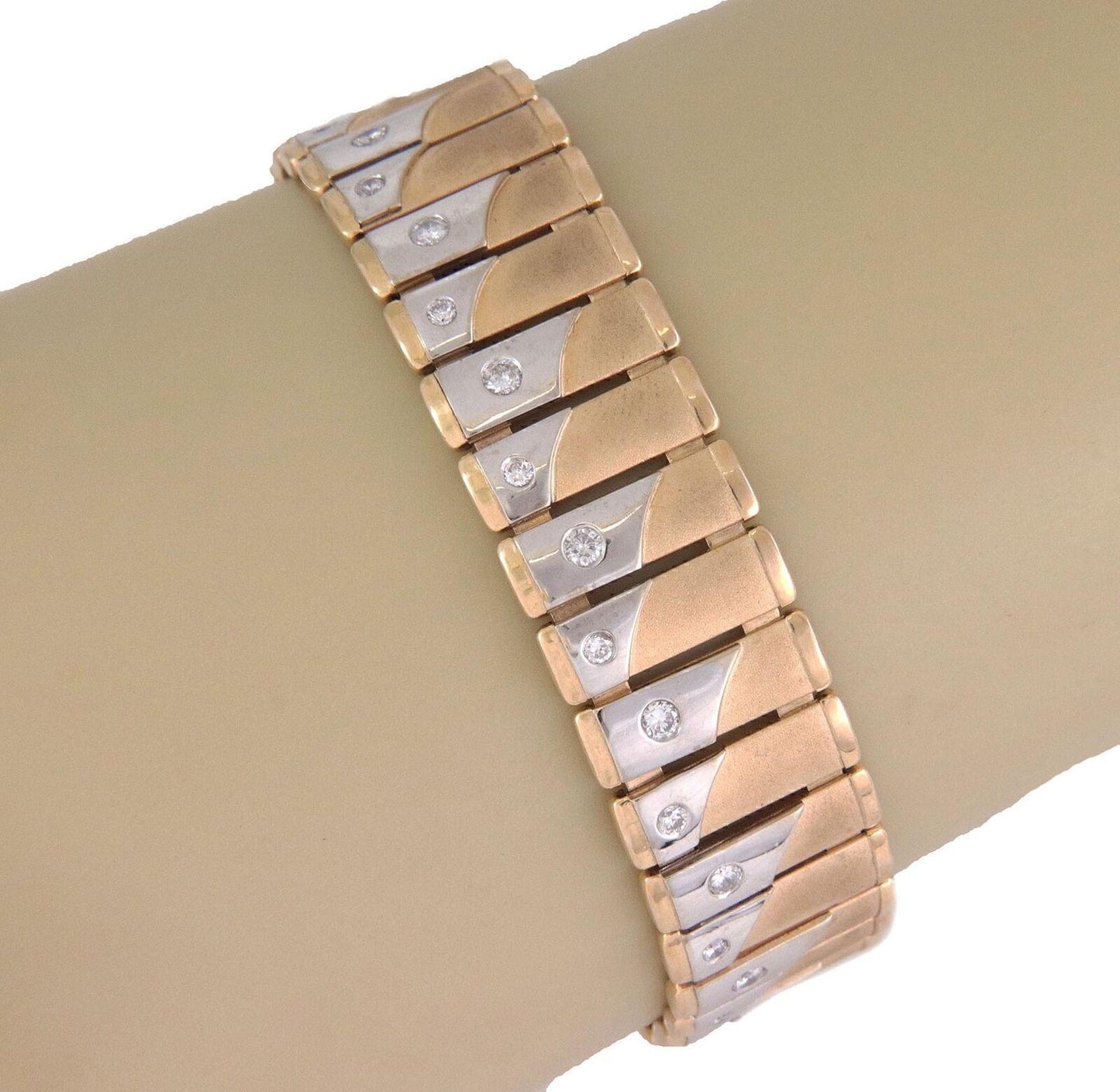 Diamond 14k Two Tone Gold Wide Bar Link Bracelet