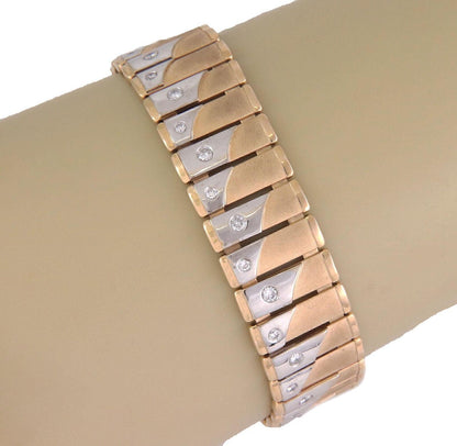Diamond 14k Two Tone Gold Wide Bar Link Bracelet