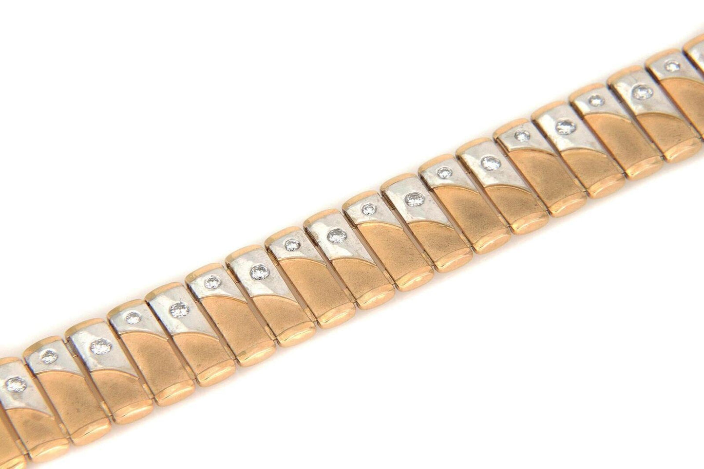 Diamond 14k Two Tone Gold Wide Bar Link Bracelet