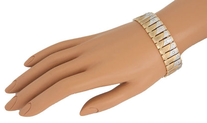Diamond 14k Two Tone Gold Wide Bar Link Bracelet
