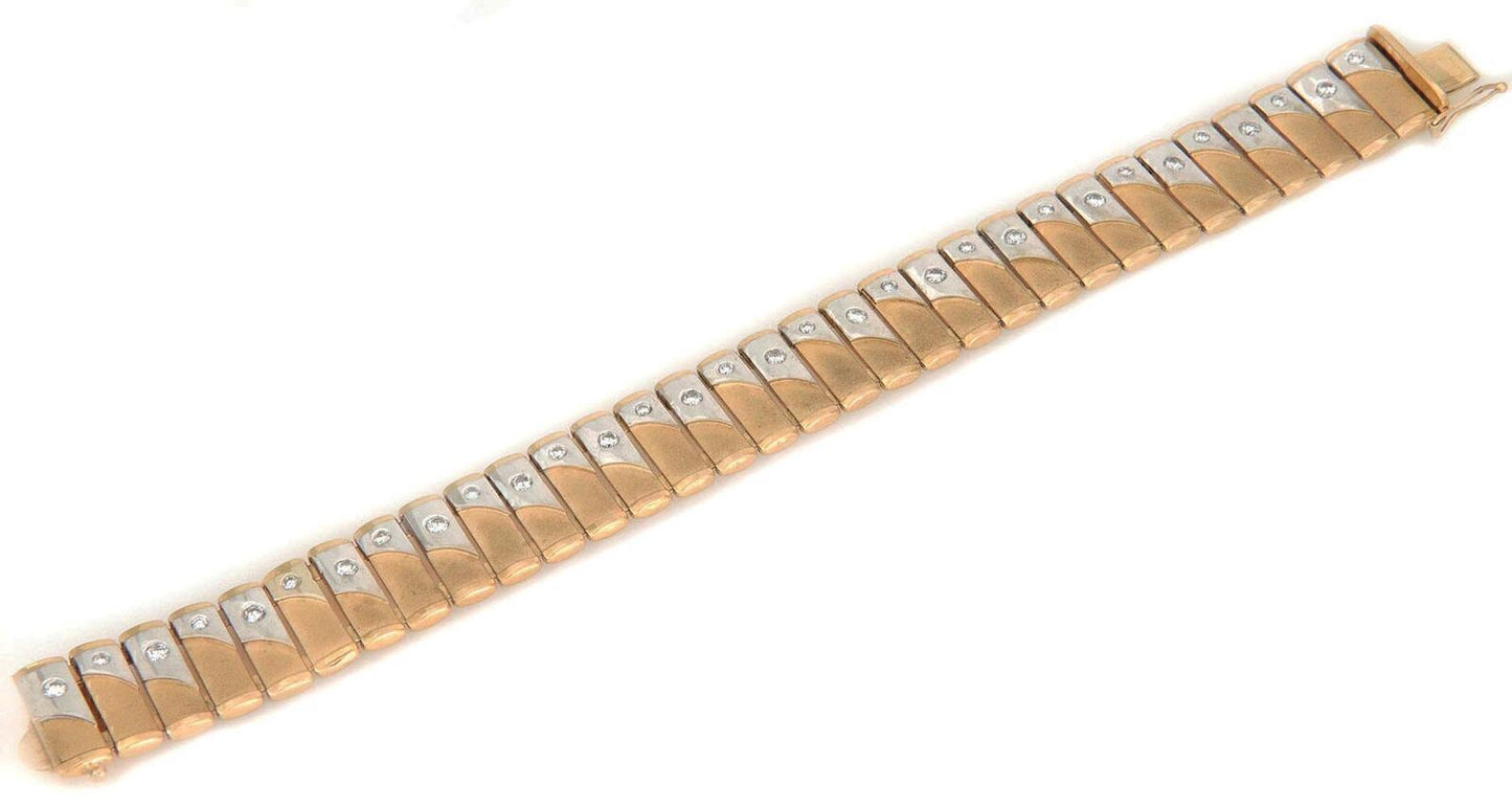 Diamond 14k Two Tone Gold Wide Bar Link Bracelet