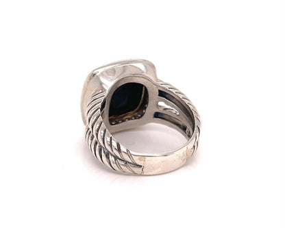 David Yurman Albion Diamond Onyx Sterling Silver Halo Cable Ring - Size 5.5