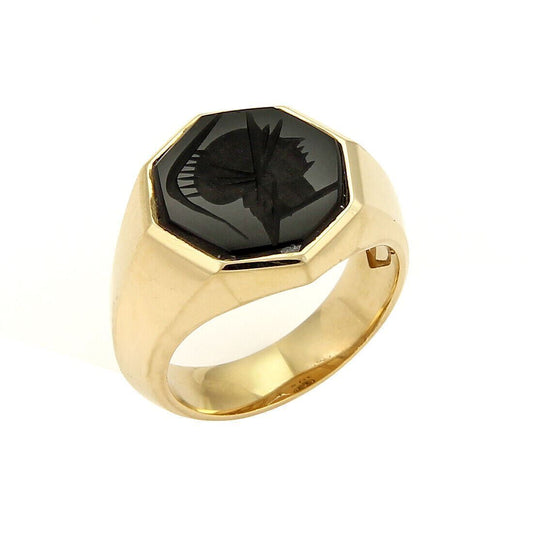 David Yurman Onyx Intaglio 18k Yellow Gold Octagon Ring - Size 8