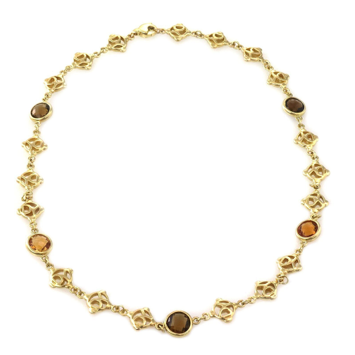 David Yurman Logo Citrine Smoky Quartz 18k Yellow Gold Necklace 15.75"