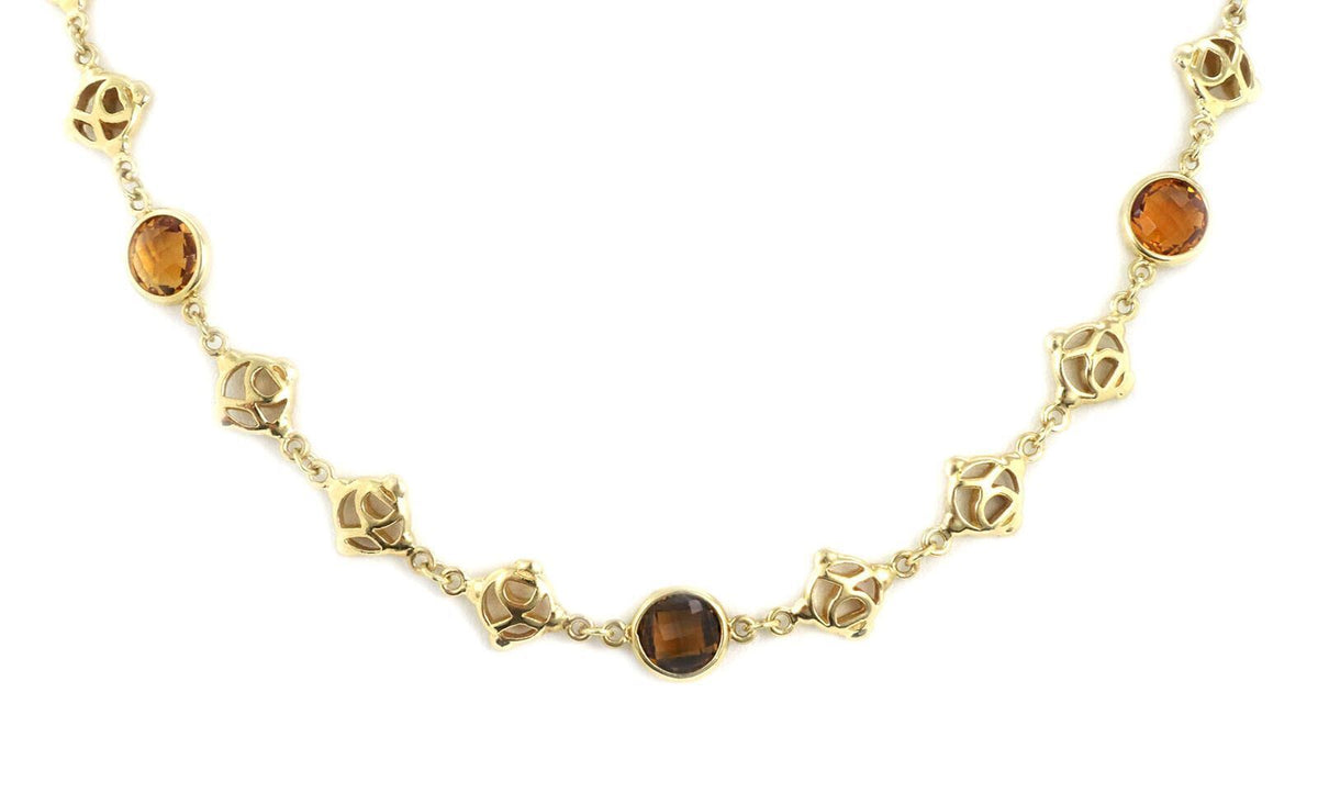 David Yurman Logo Citrine Smoky Quartz 18k Yellow Gold Necklace 15.75"