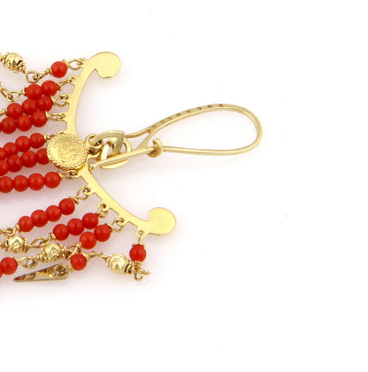 Multi Coral Bead Strand 18k Yellow Gold Chandelier Earrings