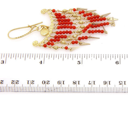 Multi Coral Bead Strand 18k Yellow Gold Chandelier Earrings