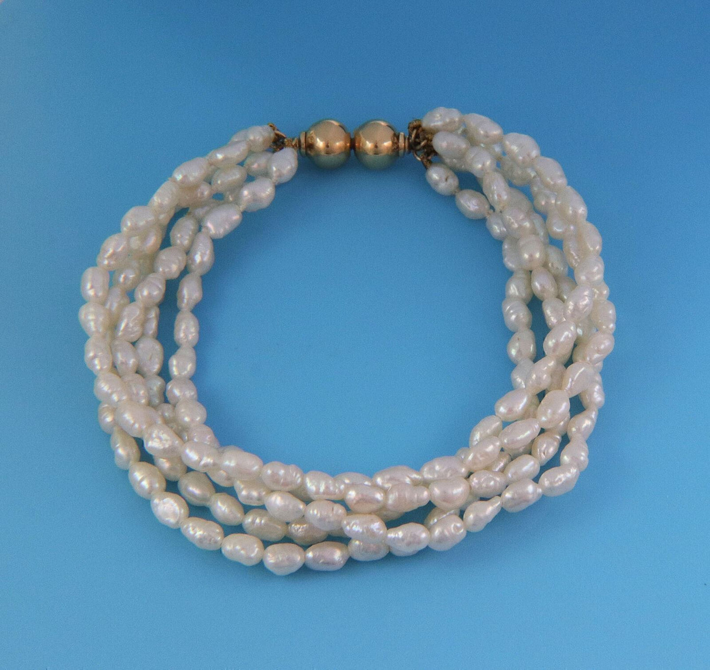 Mikimoto 18k Yellow Gold Five Strand Rice Pearls Bracelet