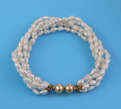 Mikimoto 18k Yellow Gold Five Strand Rice Pearls Bracelet