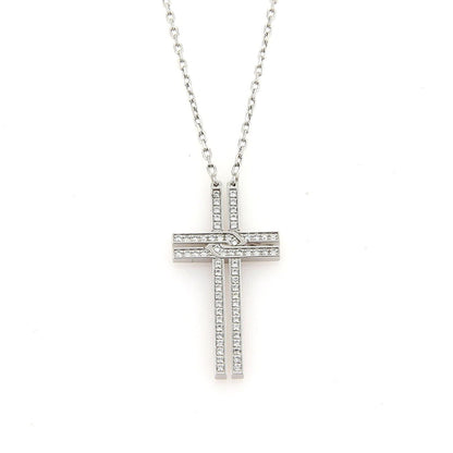 Cartier Diamond 18k White Gold Cross Pendant w/Paper