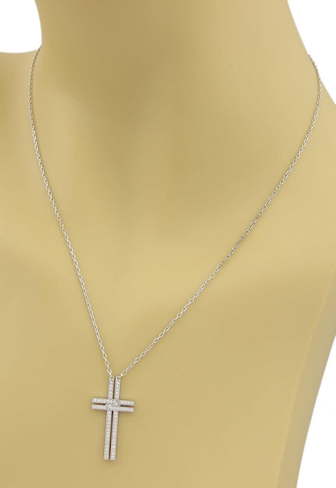 Cartier Diamond 18k White Gold Cross Pendant w/Paper