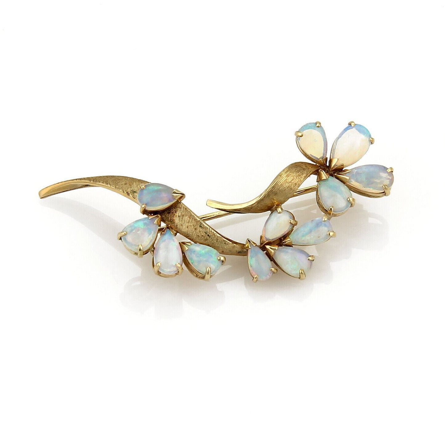 Opal Floral 14k Yellow Gold & Sprig Pin Brooch