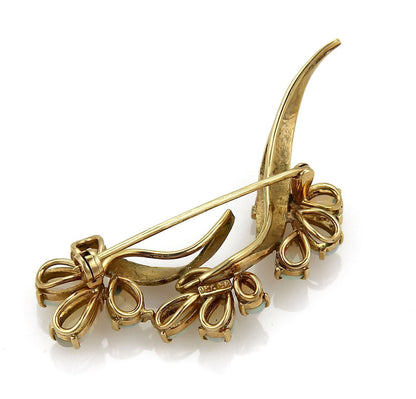 Opal Floral 14k Yellow Gold & Sprig Pin Brooch