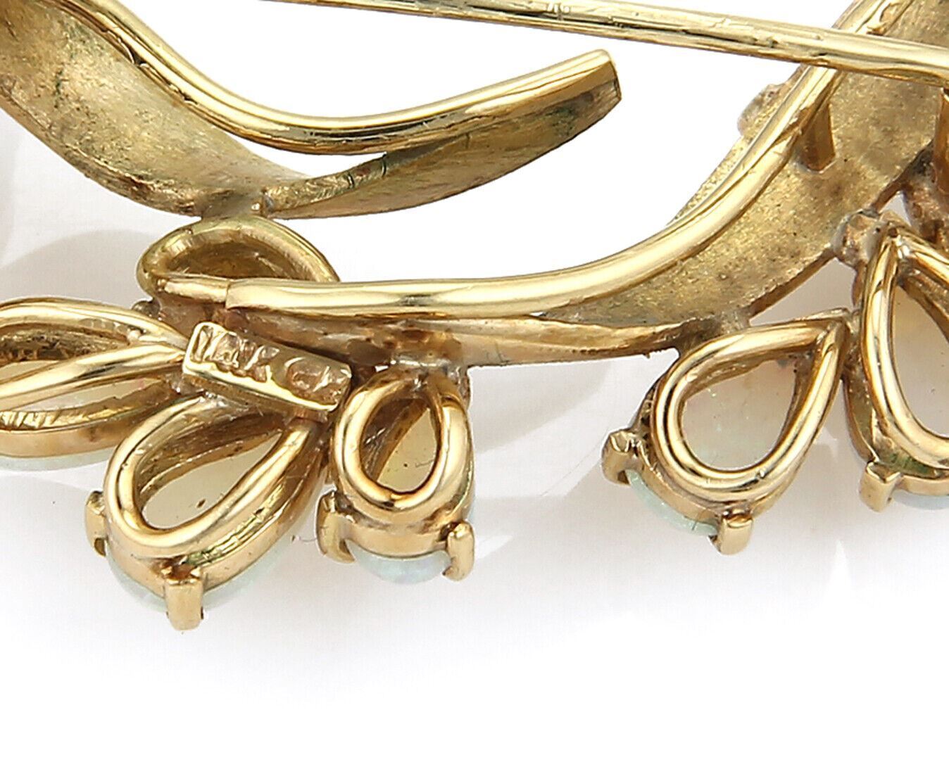 Opal Floral 14k Yellow Gold & Sprig Pin Brooch