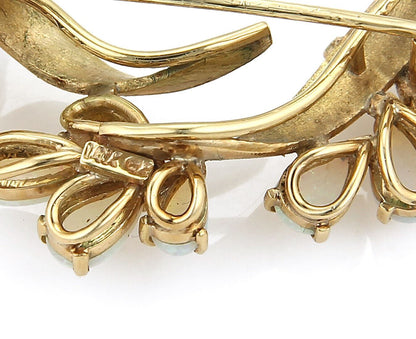 Opal Floral 14k Yellow Gold & Sprig Pin Brooch